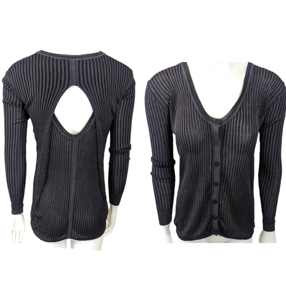 Alexander Wang Keyhole Sweater Button Cardigan Womens Small Black Open Back